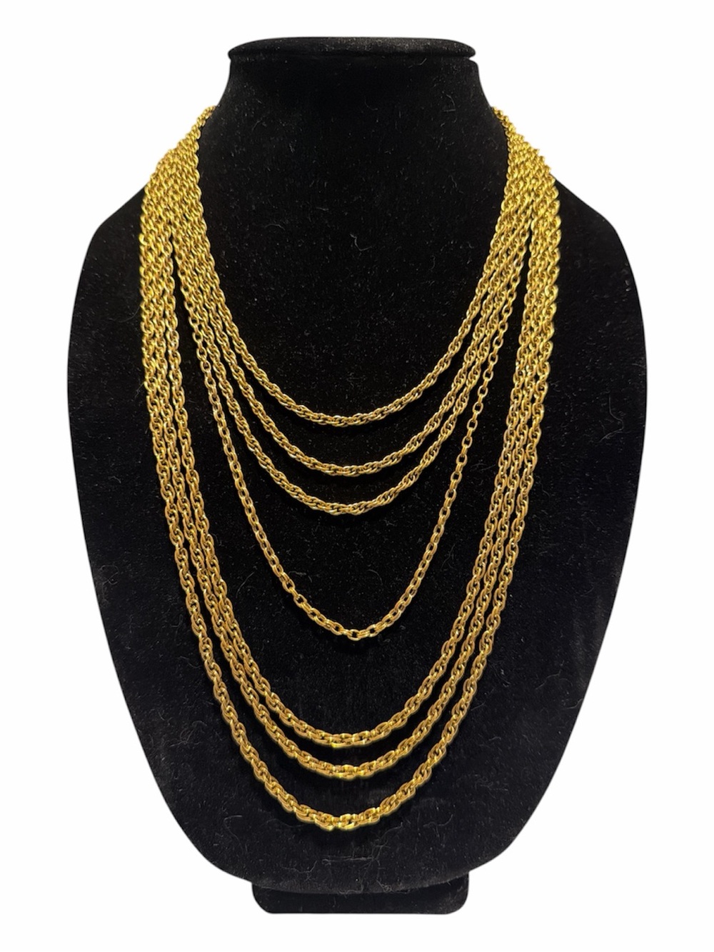 Vintage Crown Trifari 7-Strand Gold Layered Waterfall Statement Necklace